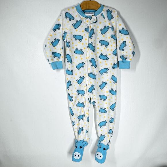 Sara’s Print Blue Pig Graphic Fleece Footie Pajamas 18 Months One Piece Zip Up - Picture 1 of 4